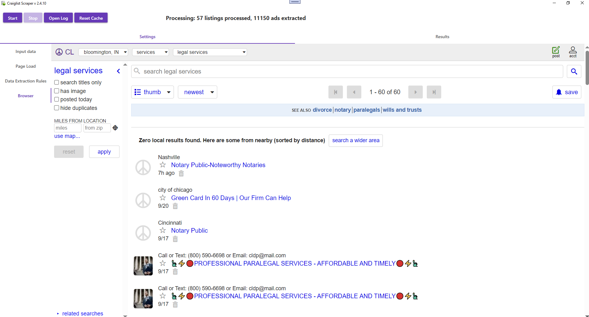Craigslist Scraper tool processing ads